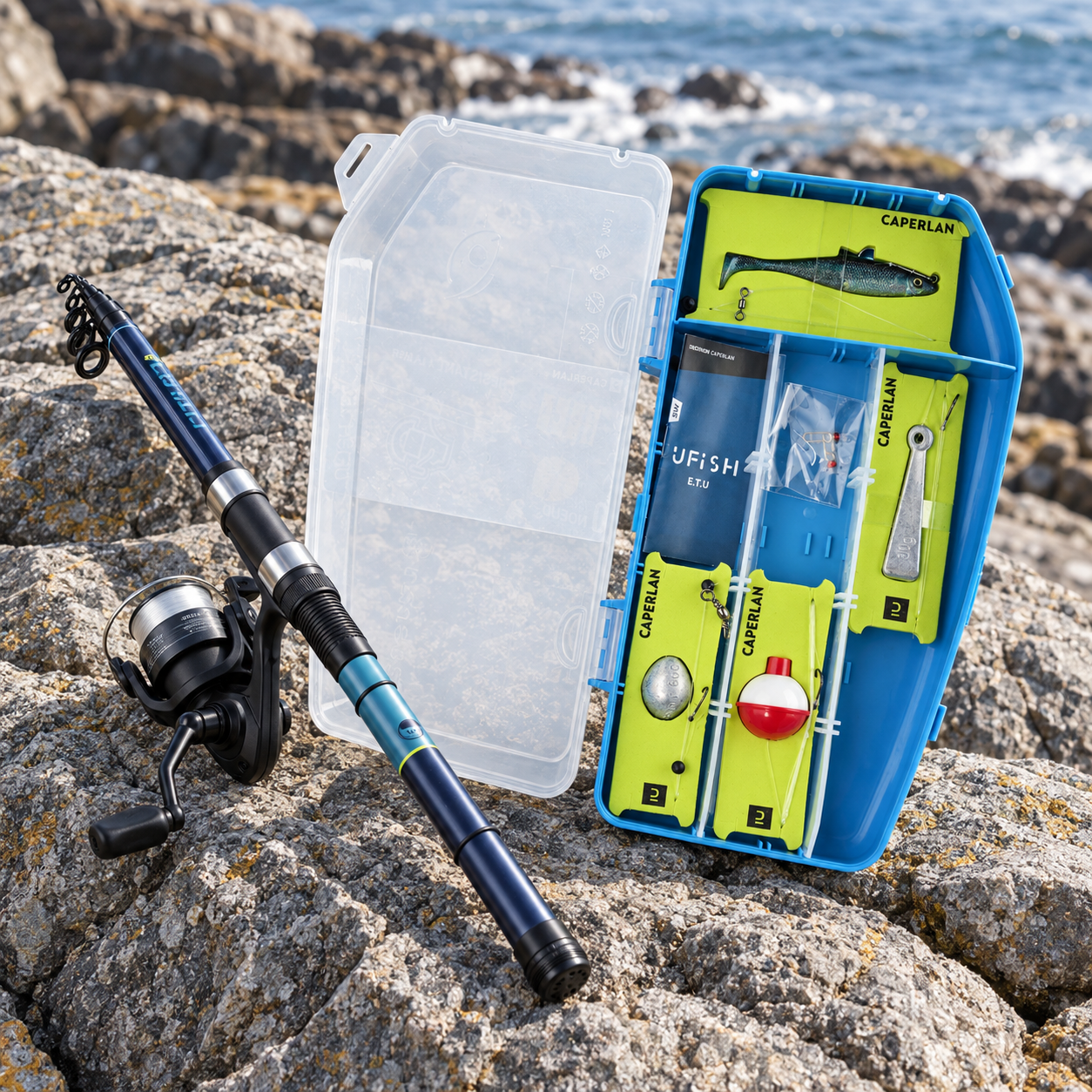 Caperlan UFISH SEA 350 ETU — Kit de pesca no mar · 3,50 m · pronto a pescar · fotografia do produto (Decathlon)