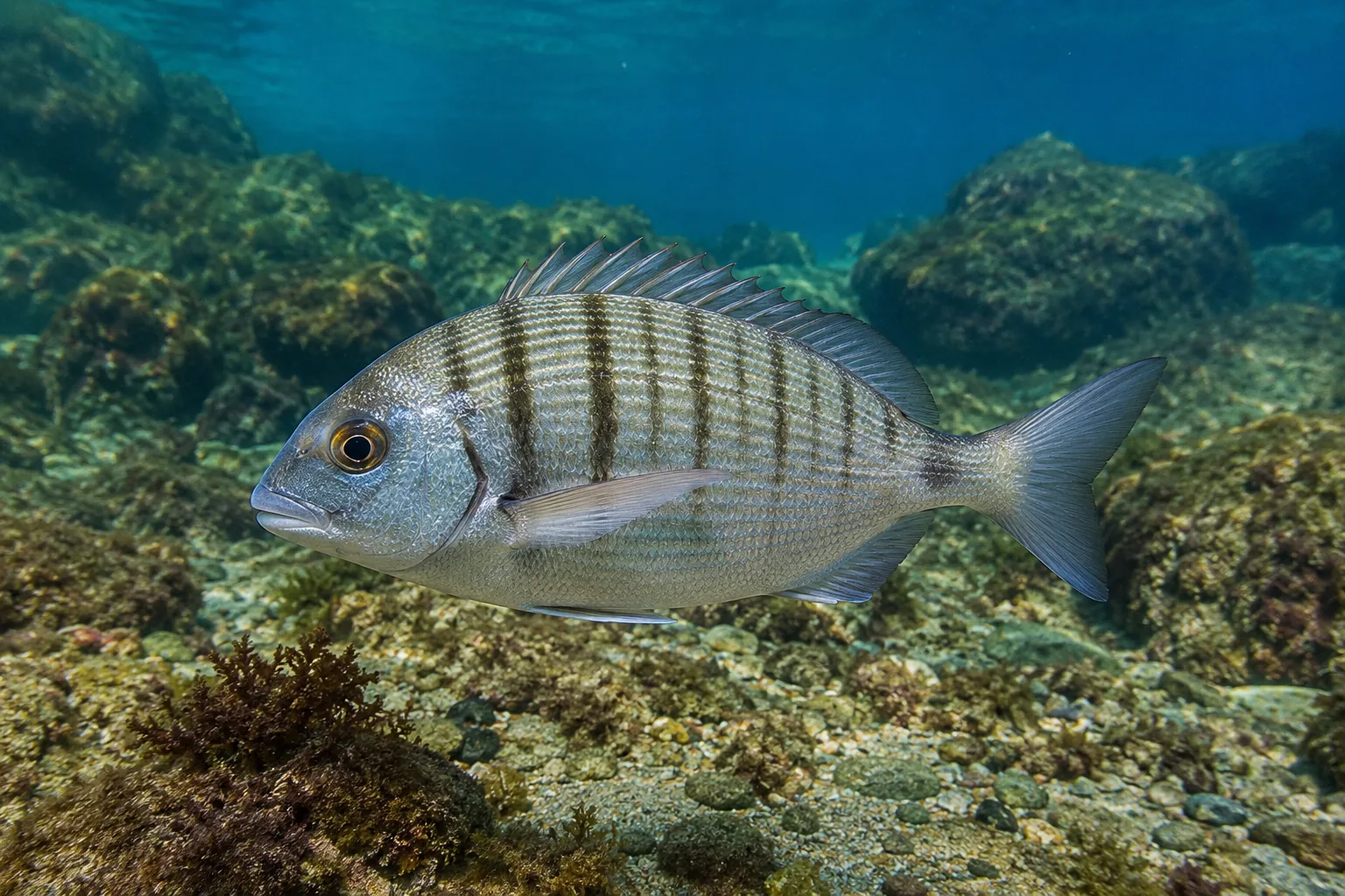 Sargo (Diplodus sargus) — fotografia da espécie, ficha do Pesca Portugal